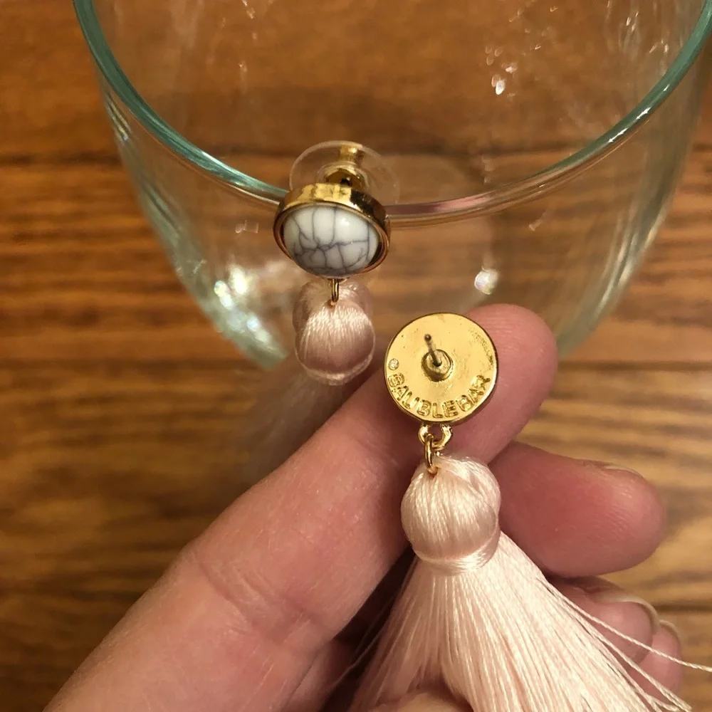 BaubleBar Light Pink Rosabella 4” Tassel Drop Earrings
